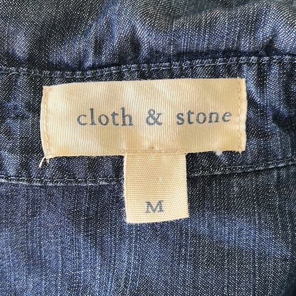 Anthro Cloth & Stone Chambray Check Denim Jean Oversized Button Down Shirt - M - Picture 8 of 11